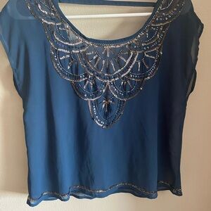 Decree Blue Chiffon Sequin Sleeveless Scoop Neck Blouse S Lightweight Pullover